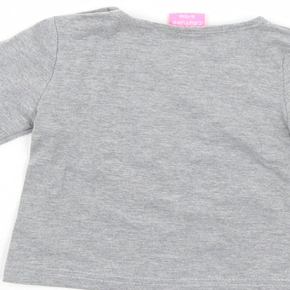 Brand and care label for Cutey Couture girls’ grey jumper, size 6-9, months