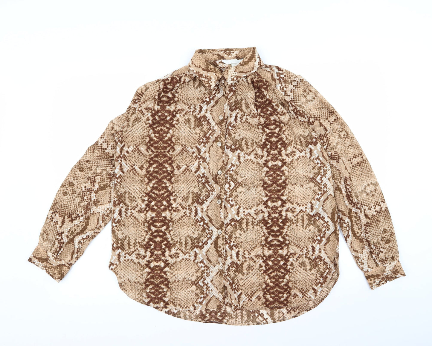 H&M Womens Brown Animal Print  Basic Button-Up Size 12