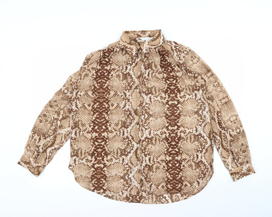 H&M Womens Brown Animal Print  Basic Button-Up Size 12