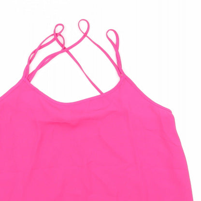 Close-up detail of Papaya women’s pink basic blouse, size UK 12