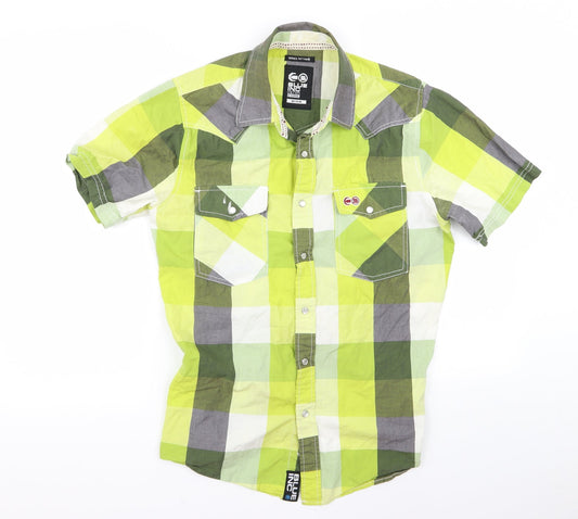 Blue Inc Mens Green Plaid   Button-Up Size M