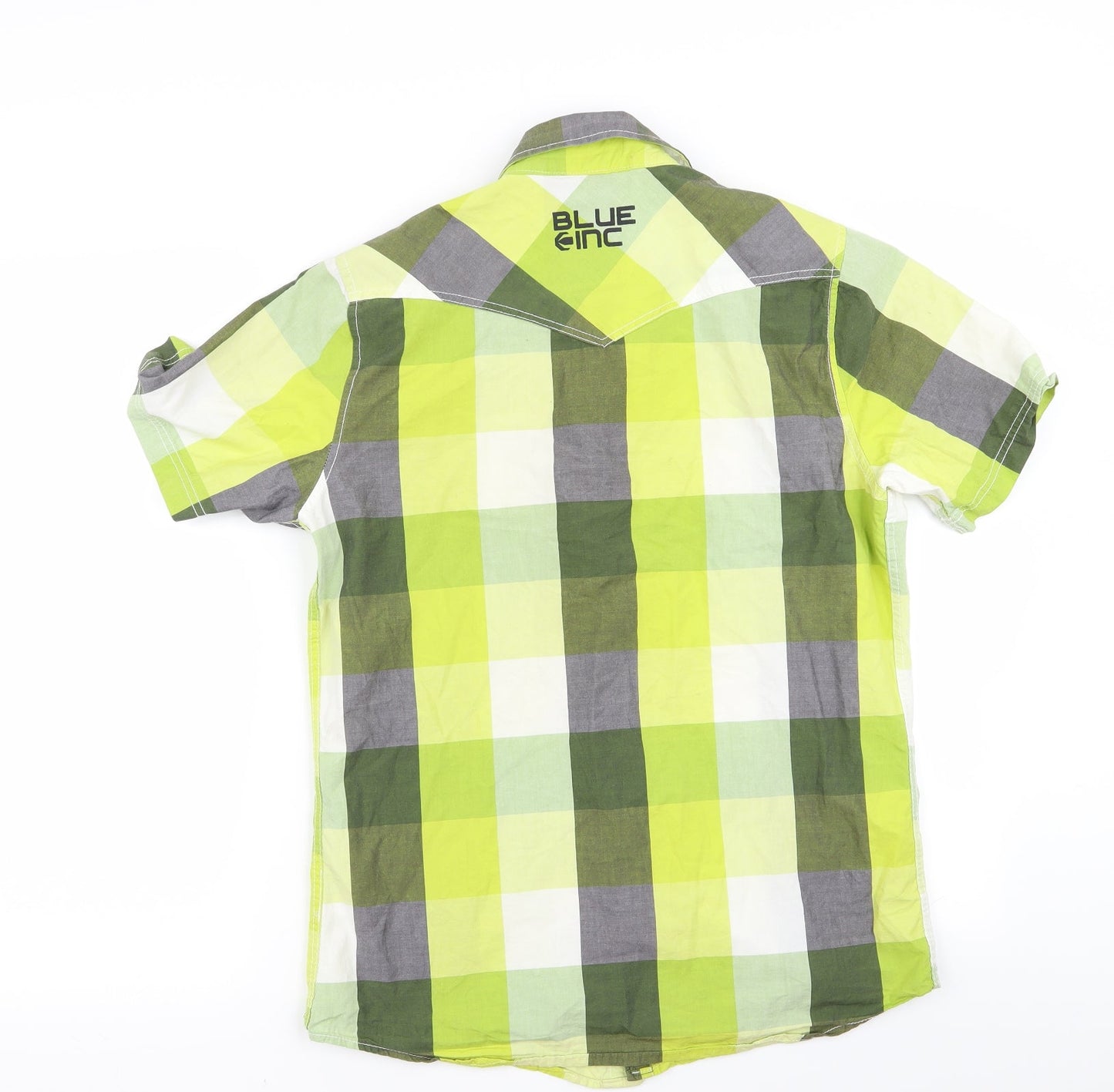 Blue Inc Mens Green Plaid   Button-Up Size M