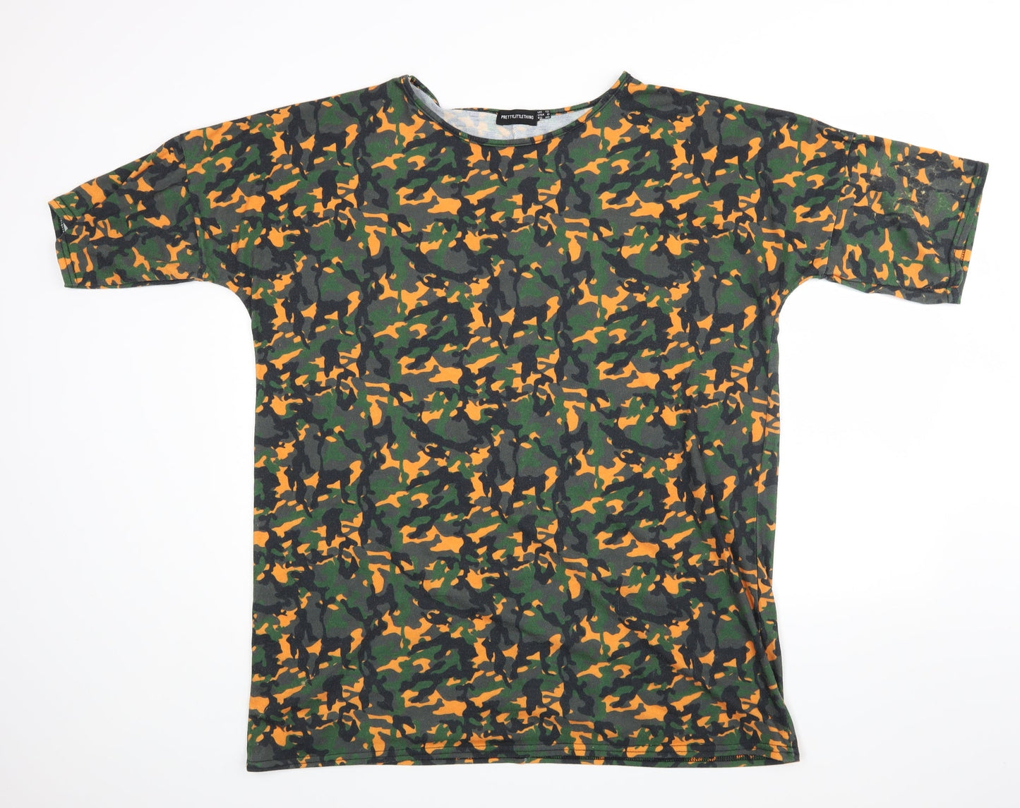 PRETTYLITTLETHING Womens Green Camouflage  Basic Blouse Size 12