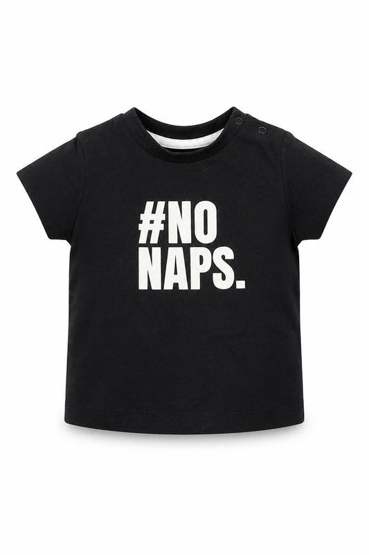 Front view of Nutmeg boys’ black basic t-shirt, size 3-6, months