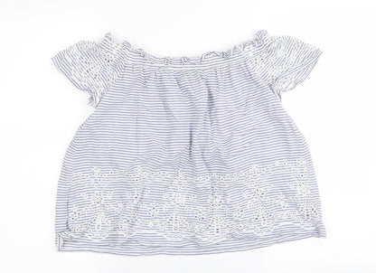 Preloved Primark Womens Blue Striped  Basic Blouse Size 4 - Front