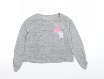 Additional front view of Very girls’ grey basic t-shirt, size 6, years