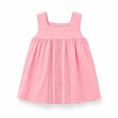 Front view of F&F girls’ pink geometric fit & flare, size 3-6, months