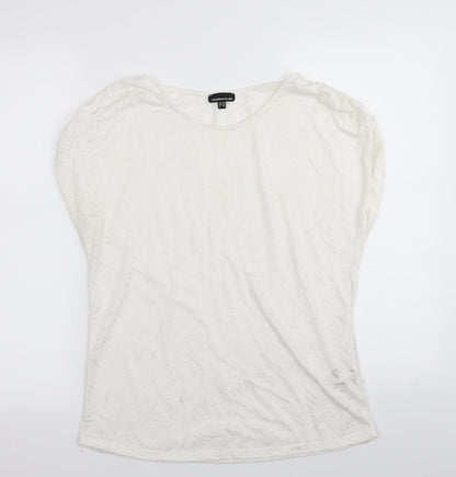 Warehouse Womens White Floral  Basic T-Shirt Size 10
