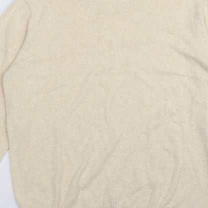 Brand and care label for Easy men’s beige jumper, size S