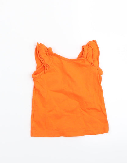 Back view of est 1989 place girls’ orange basic tank, size 9-12, months - butterfly print