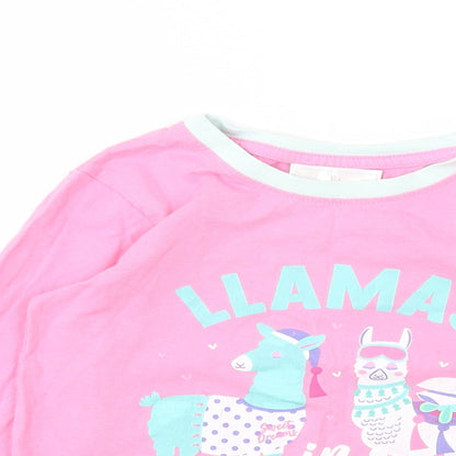 Close-up detail of Collection girls’ pink animal print basic t-shirt, size 7, years