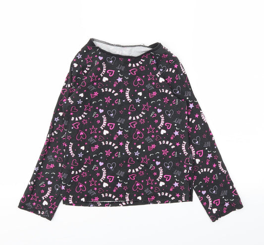 George Girls Black Floral  Basic T-Shirt Size 8-9 Years