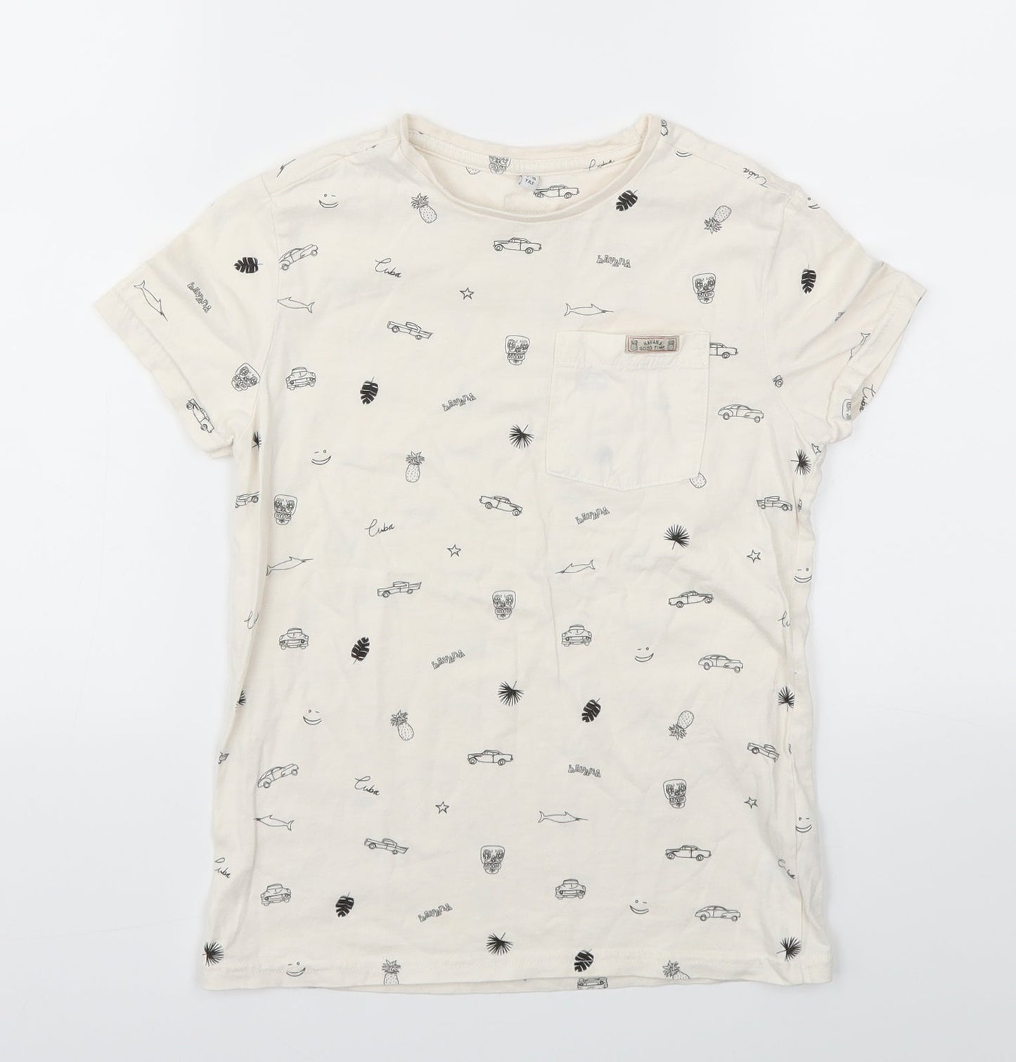 M&S Boys Ivory Geometric  Basic T-Shirt Size 7-8 Years