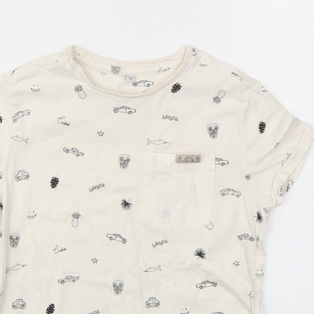 M&S Boys Ivory Geometric  Basic T-Shirt Size 7-8 Years