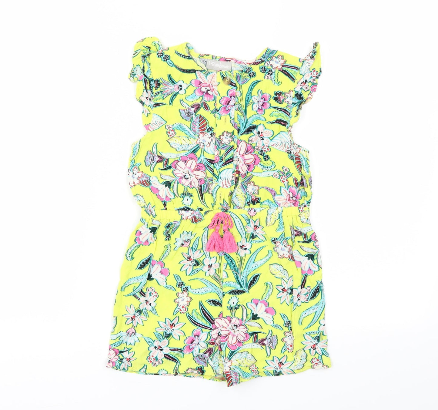 I love girls wear Girls Yellow Floral  Bodysuit One-Piece Size 7 Years
