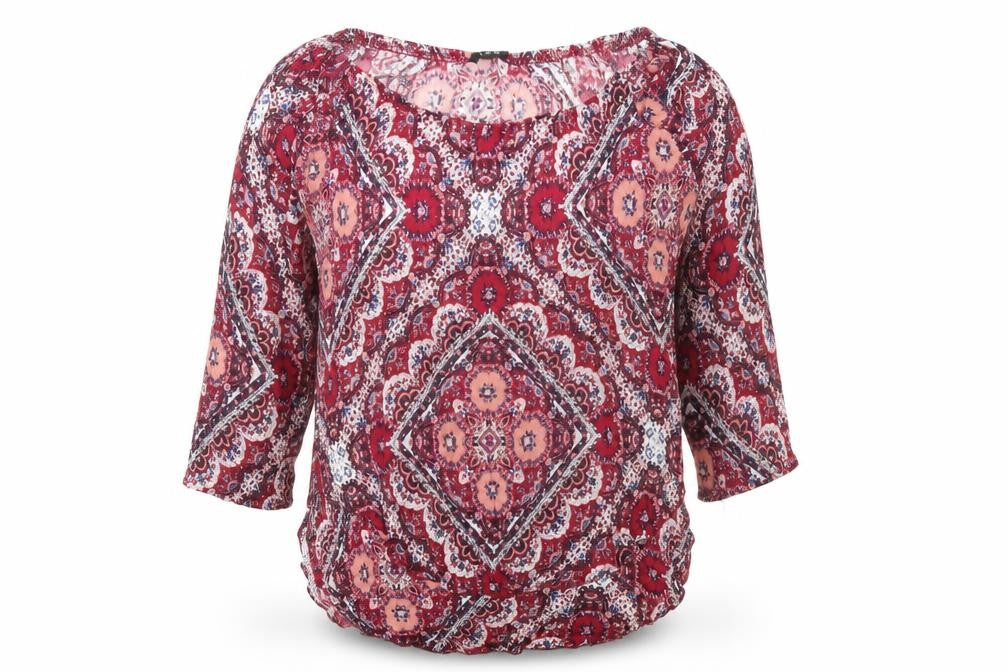 Solo Womens Red Floral  Basic T-Shirt Size 12