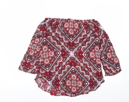 Solo Womens Red Floral  Basic T-Shirt Size 12