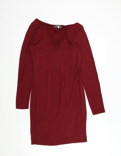 Preloved Boohoo Womens Red Colourblock  A-Line  Size 14 - Front
