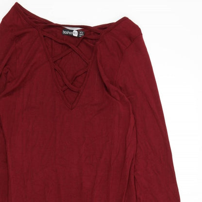 Preloved Boohoo Womens Red Colourblock  A-Line  Size 14 - Detail