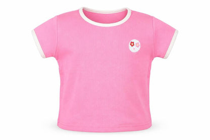 Front view of George girls’ pink basic t-shirt, size 6-9, months