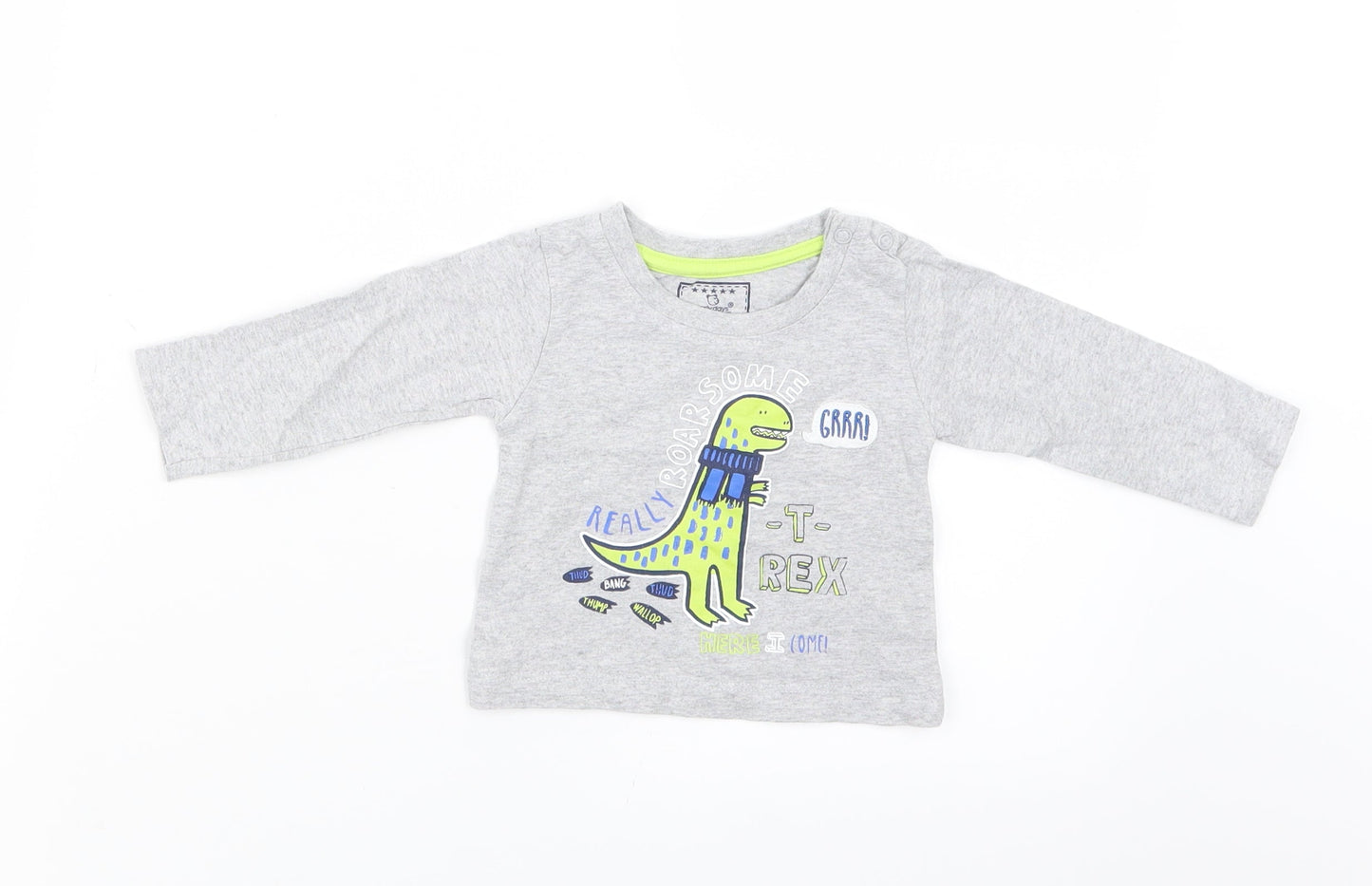 Earlydays Boys Grey   Basic T-Shirt Size 3-6 Months  - T-Rex