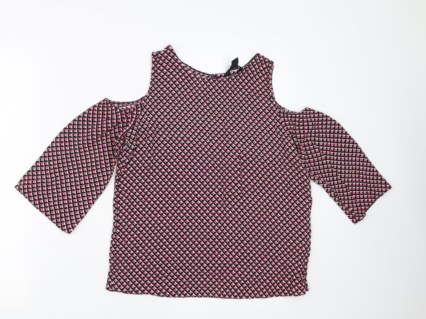 New Look Womens Pink Geometric  Basic Blouse Size 6  - cold Shoulder