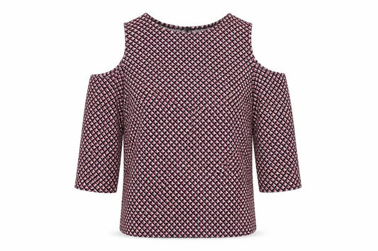 New Look Womens Pink Geometric  Basic Blouse Size 6  - cold Shoulder
