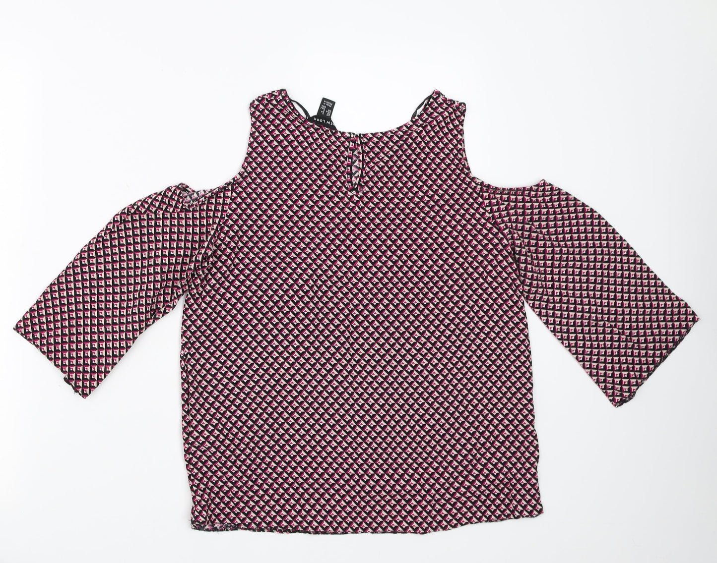 New Look Womens Pink Geometric  Basic Blouse Size 6  - cold Shoulder