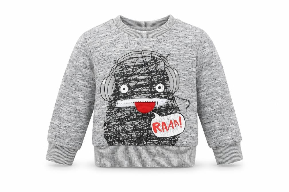 Mini Rebel Baby Grey   Pullover Jumper Size 9-12 Months  - monster face