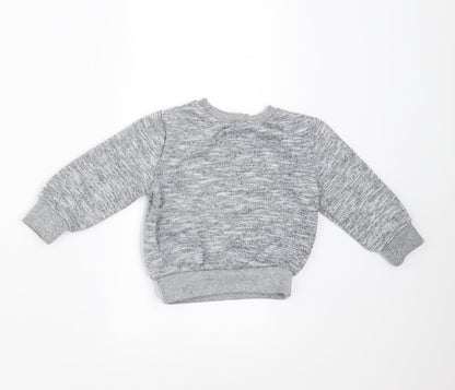 Back view of Mini Rebel Baby Grey jumper, size 9-12, Months - monster face