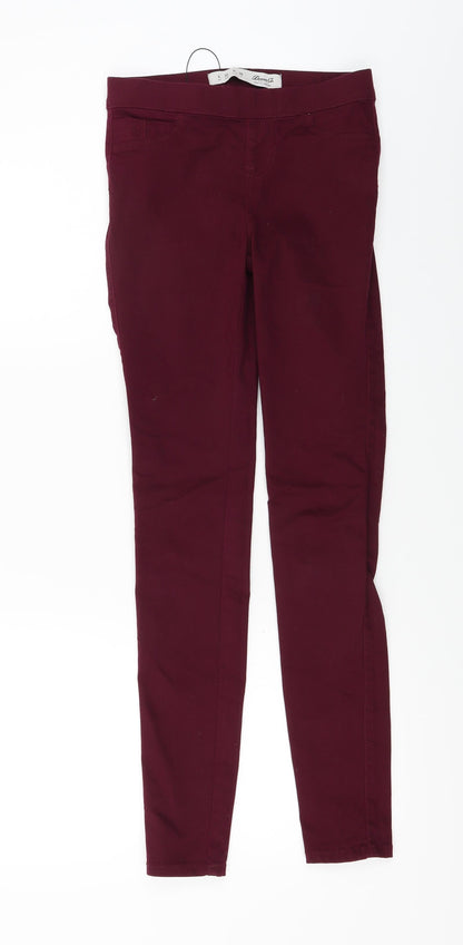 Front view of Denim & Co. women’s purple trousers, size UK 4, 25-inch leg