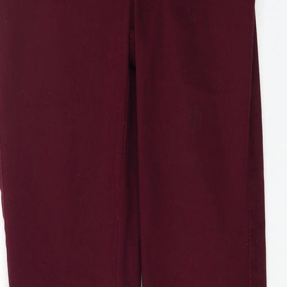 Close-up detail of Denim & Co. women’s purple trousers, size UK 4, 25-inch leg