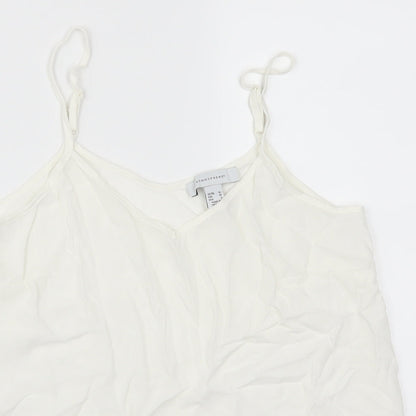 Close-up detail of Atmosphere women’s white basic tank, size UK 10