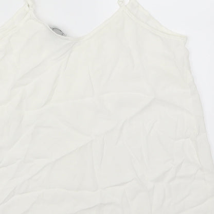 Brand and care label for Atmosphere women’s white basic tank, size UK 10