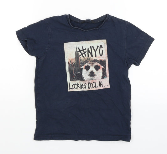 George Girls Blue   Basic T-Shirt Size 6-7 Years  - Meerkat