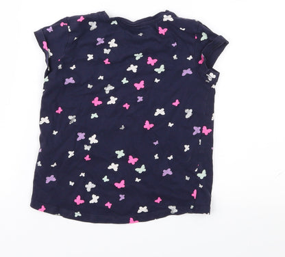 Back view of H&M girls’ blue geometric basic t-shirt, size 5-6, years
