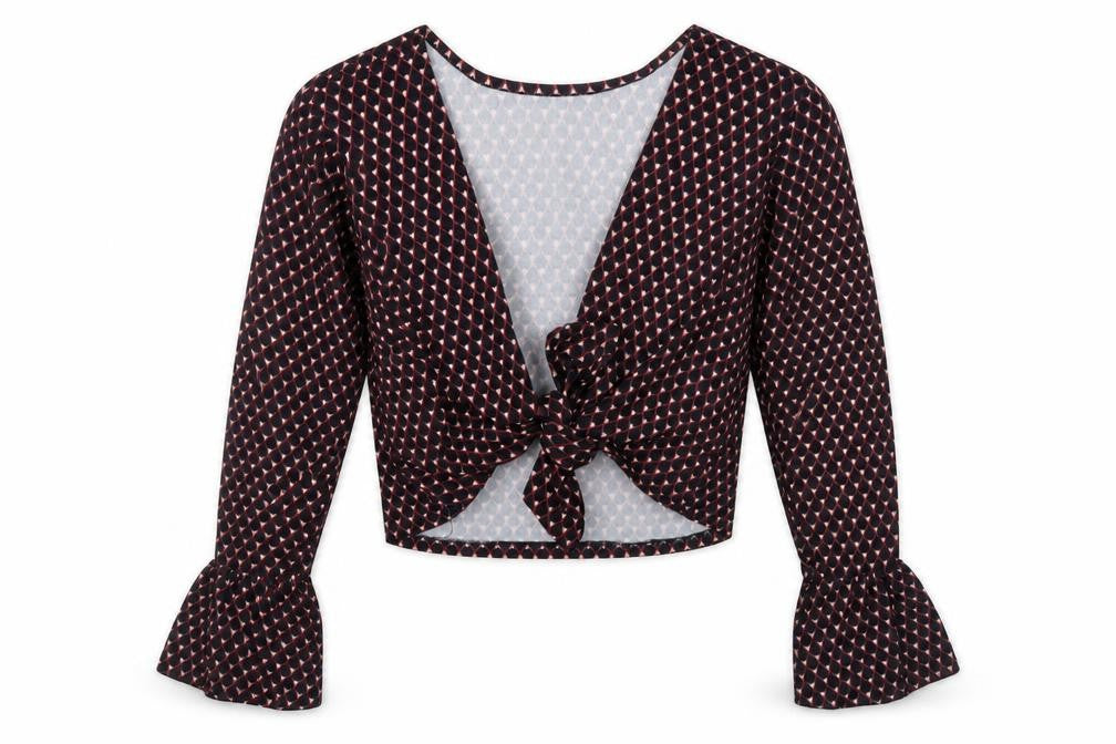 Made in Italy Womens Black Geometric  Cropped Blouse Size 10