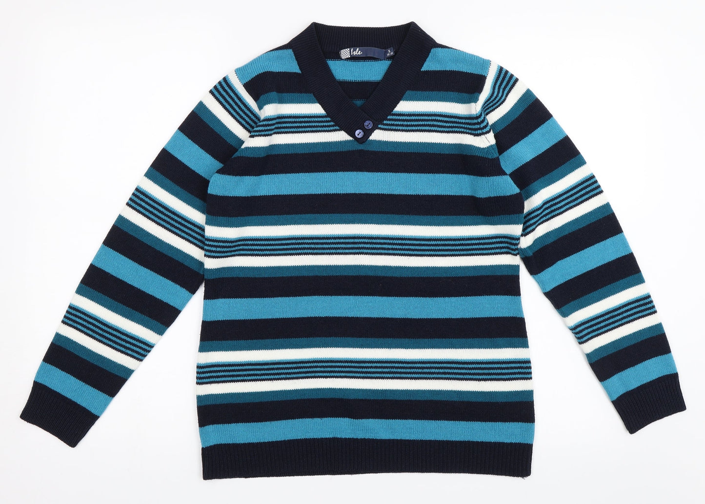 Isle Womens Blue Striped  Pullover Jumper Size 10