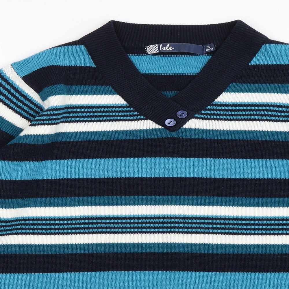 Isle Womens Blue Striped  Pullover Jumper Size 10