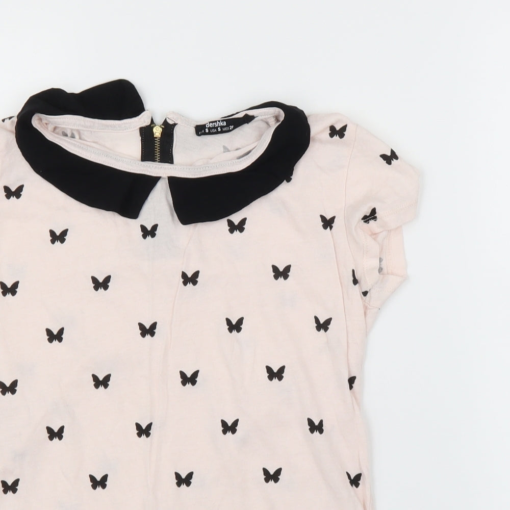 Bershka Womens Pink Animal Print  Basic T-Shirt Size S  - Butterflies