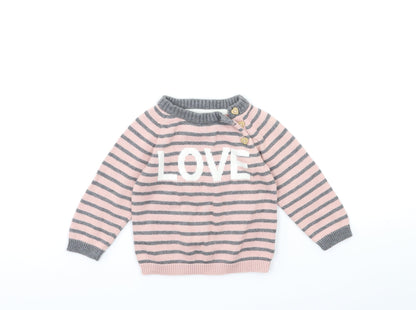 Additional front view of H&M Baby Pink Striped jumper, size 6-9, Months