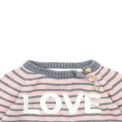 Close-up detail of H&M Baby Pink Striped jumper, size 6-9, Months