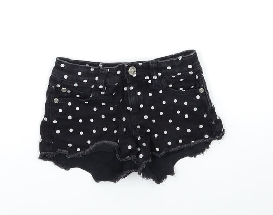 Marks and Spencer Girls Black Polka Dot Denim Hot Pants Shorts Size 5-6 Years