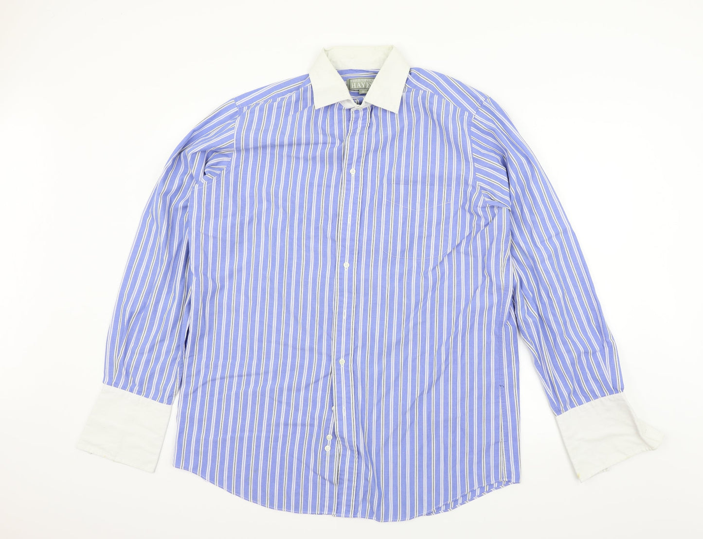 Christopher hayes Mens Blue Striped   Button-Up Size 16