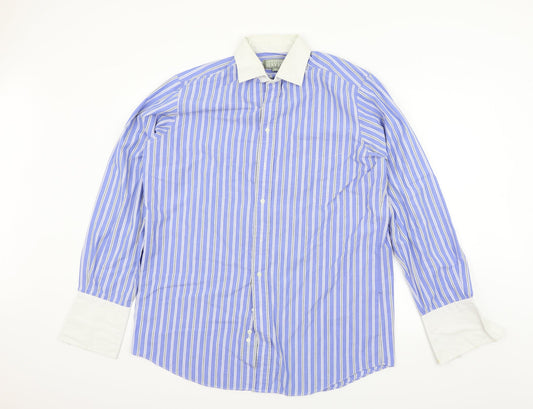 Christopher hayes Mens Blue Striped   Button-Up Size 16