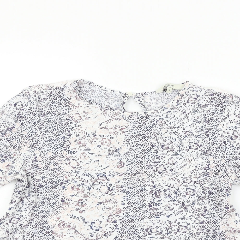 NEXT Womens White Geometric  Basic Blouse Size 12