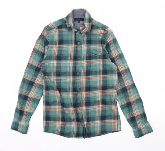 Easy Mens Green Plaid   Button-Up Size S