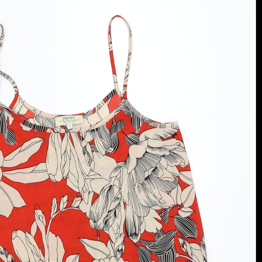 Papaya Womens Red Floral  Basic T-Shirt Size 8