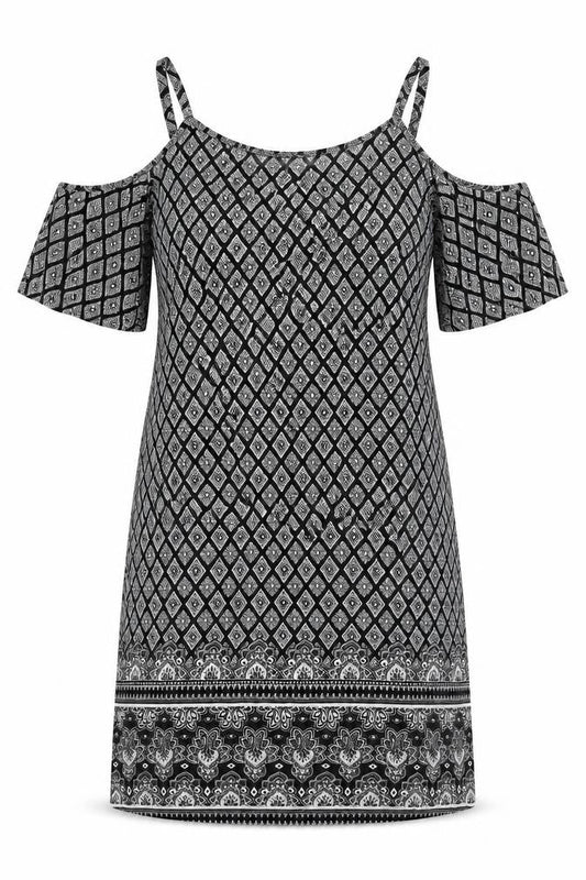 Front view of Papaya women’s black paisley a-line, size UK 8