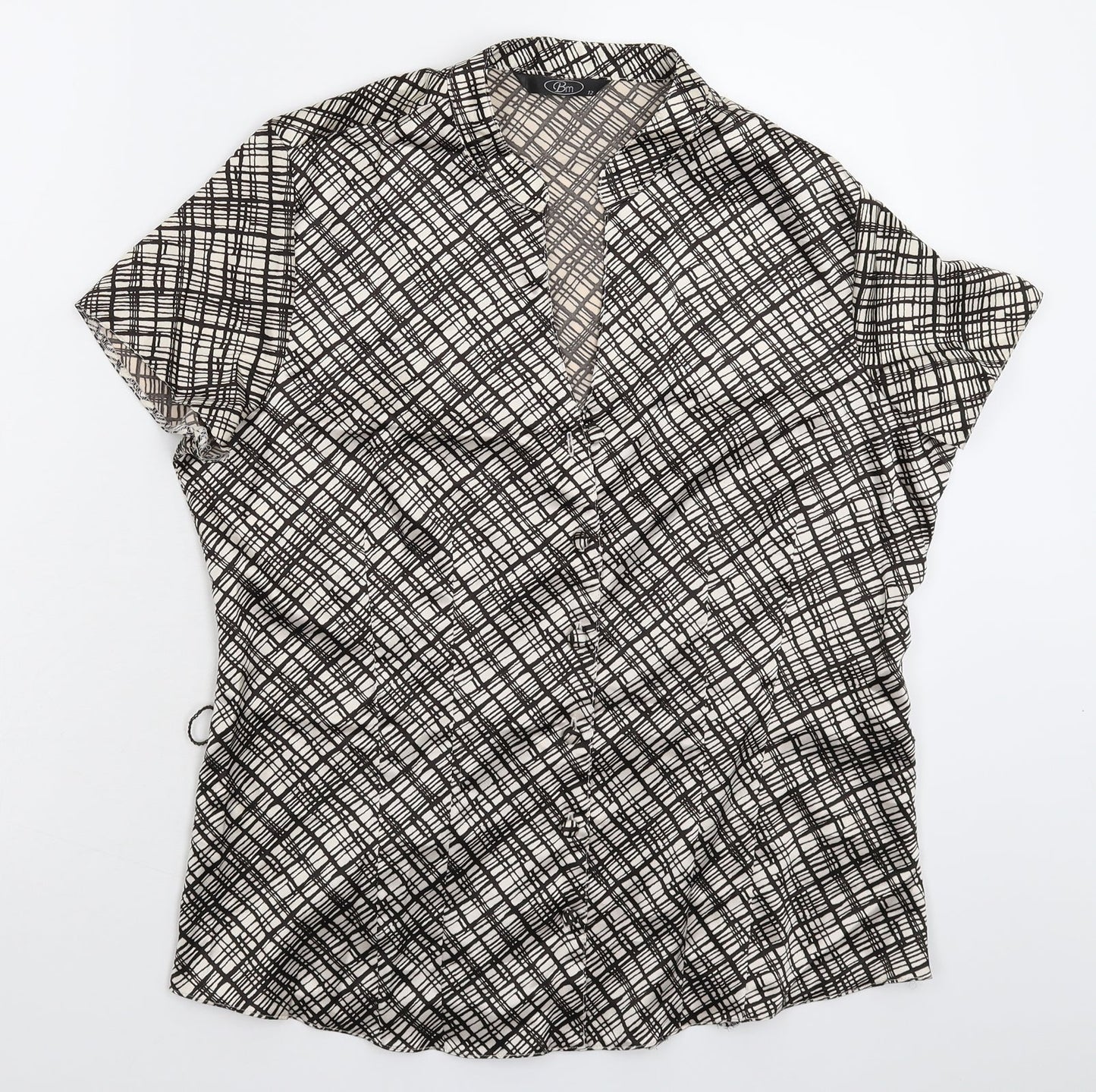 BM Womens Beige Check  Basic Button-Up Size 12